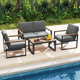 4 Piece Patio Aluminum Furniture Set with Armrests and Tabletop-Gray-1