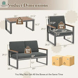 4 Piece Patio Aluminum Furniture Set with Armrests and Tabletop-Gray-3