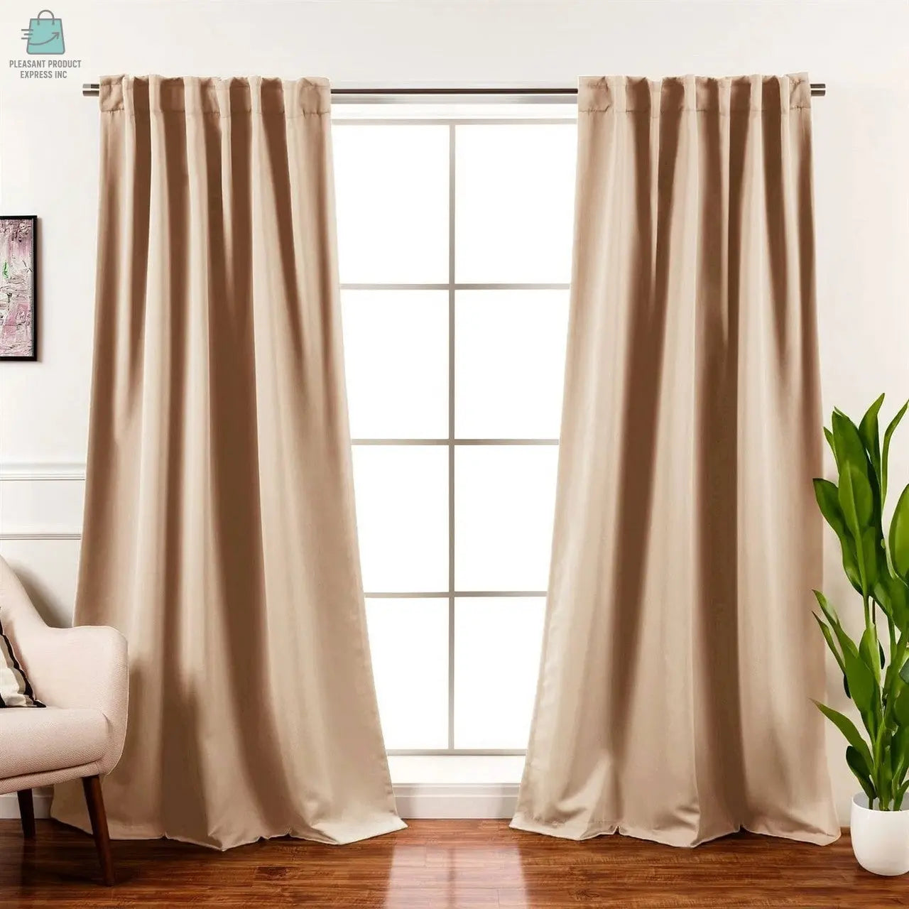 52 x 108 inch Solid Beige Cream Thermal Blackout Curtain Panels - Set of 2-2