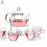 6-Piece Glass Tea Pot Set with 4 Cups Teapot Warmer and Infuser-1
