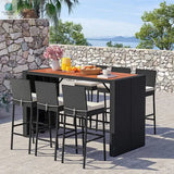 7 Pieces Patio Rattan Bar Set with Seat Cushions for Porch Yard Garden-1