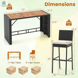 7 Pieces Patio Rattan Bar Set with Seat Cushions for Porch Yard Garden-2