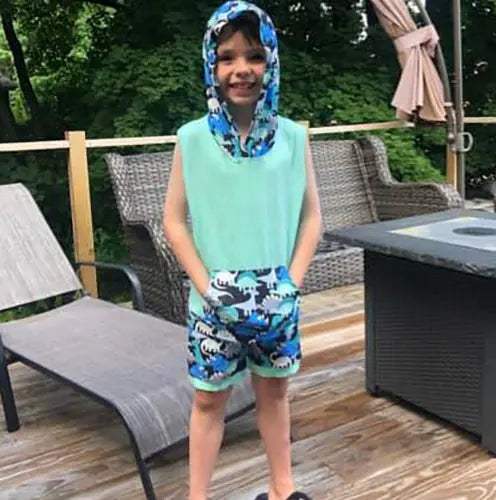 AL Limited Boys Dinosaur Hoodie Kangaroo Pocket Short Set Outfit-4