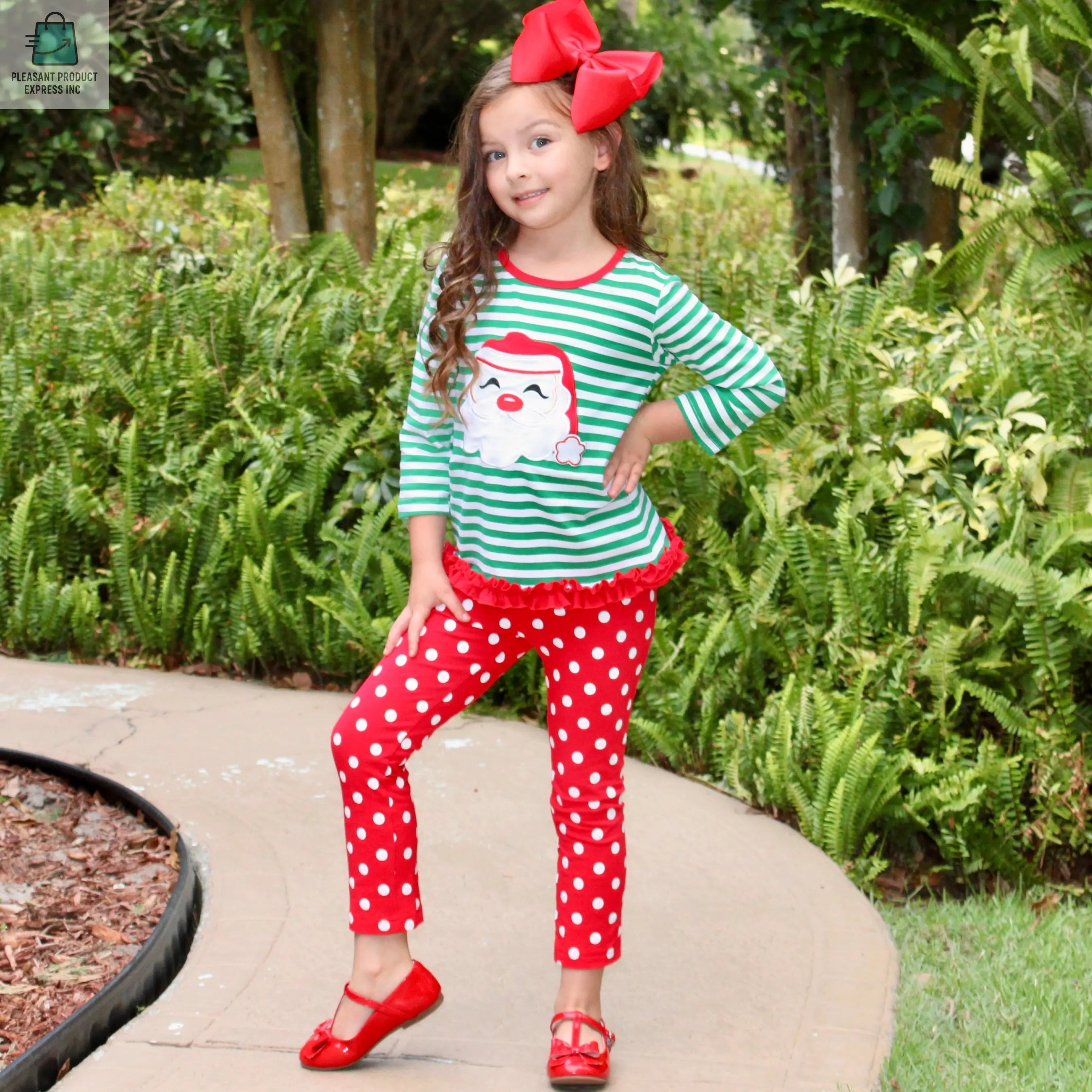 AL Limited Girls Christmas Holiday Santa Tunic Polka dot Pants Party Outfit-2