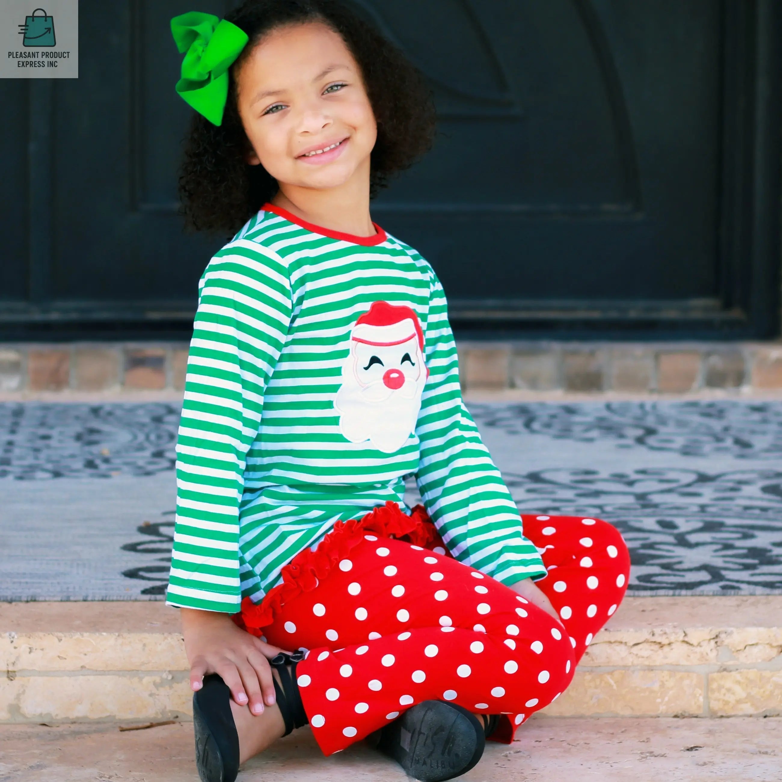 AL Limited Girls Christmas Holiday Santa Tunic Polka dot Pants Party Outfit-4