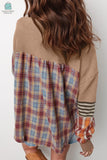 Aaliyah Waffle Stripe Plaid Patchwork Henley Knit Top-1