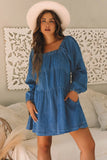 Adalyn Square Neck Side Pockets Loose Fit Denim Dress-0