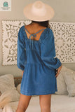 Adalyn Square Neck Side Pockets Loose Fit Denim Dress-1