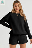 Adalyn Textured Long Sleeve Top and Drawstring Shorts Set-2