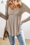 Alexandra Textured Long Sleeve V Neck Babydoll Top-3