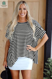Alia Stripe Batwing Sleeve Crewneck Oversized Top-0