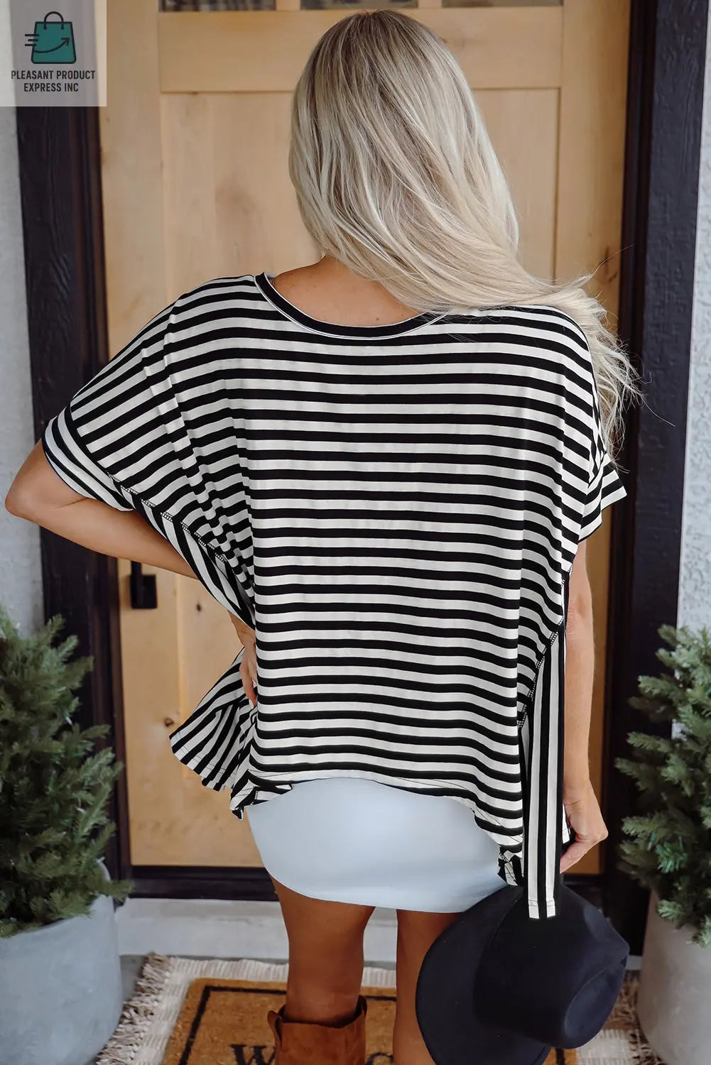Alia Stripe Batwing Sleeve Crewneck Oversized Top-1