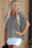 Alia Stripe Batwing Sleeve Crewneck Oversized Top-2