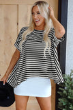 Alia Stripe Batwing Sleeve Crewneck Oversized Top-3