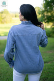 Allyson Ruffled Long Sleeve Buttoned Denim Shirt-1