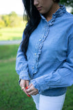 Allyson Ruffled Long Sleeve Buttoned Denim Shirt-2
