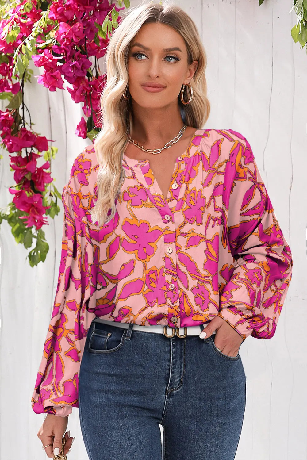 Alyssa Floral Buttoned Loose Fit Shirt-5