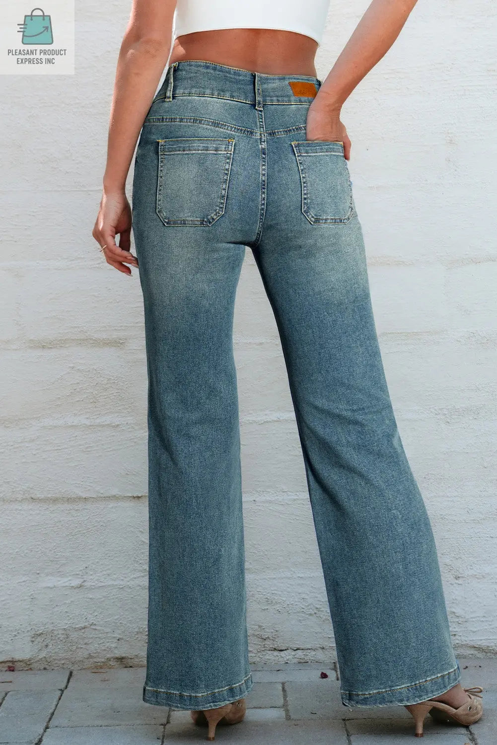 Amyra Double Button Patch Pocket Flare Leg Jeans-1