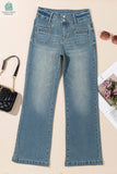 Amyra Double Button Patch Pocket Flare Leg Jeans-3