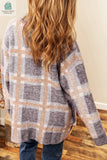 Ana Fuzzy Plaid Collared Button Up Cardigan-1