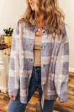 Ana Fuzzy Plaid Collared Button Up Cardigan-3