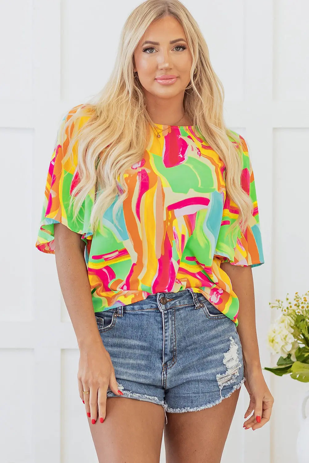 Angel Abstract Half Sleeve Blouse-0