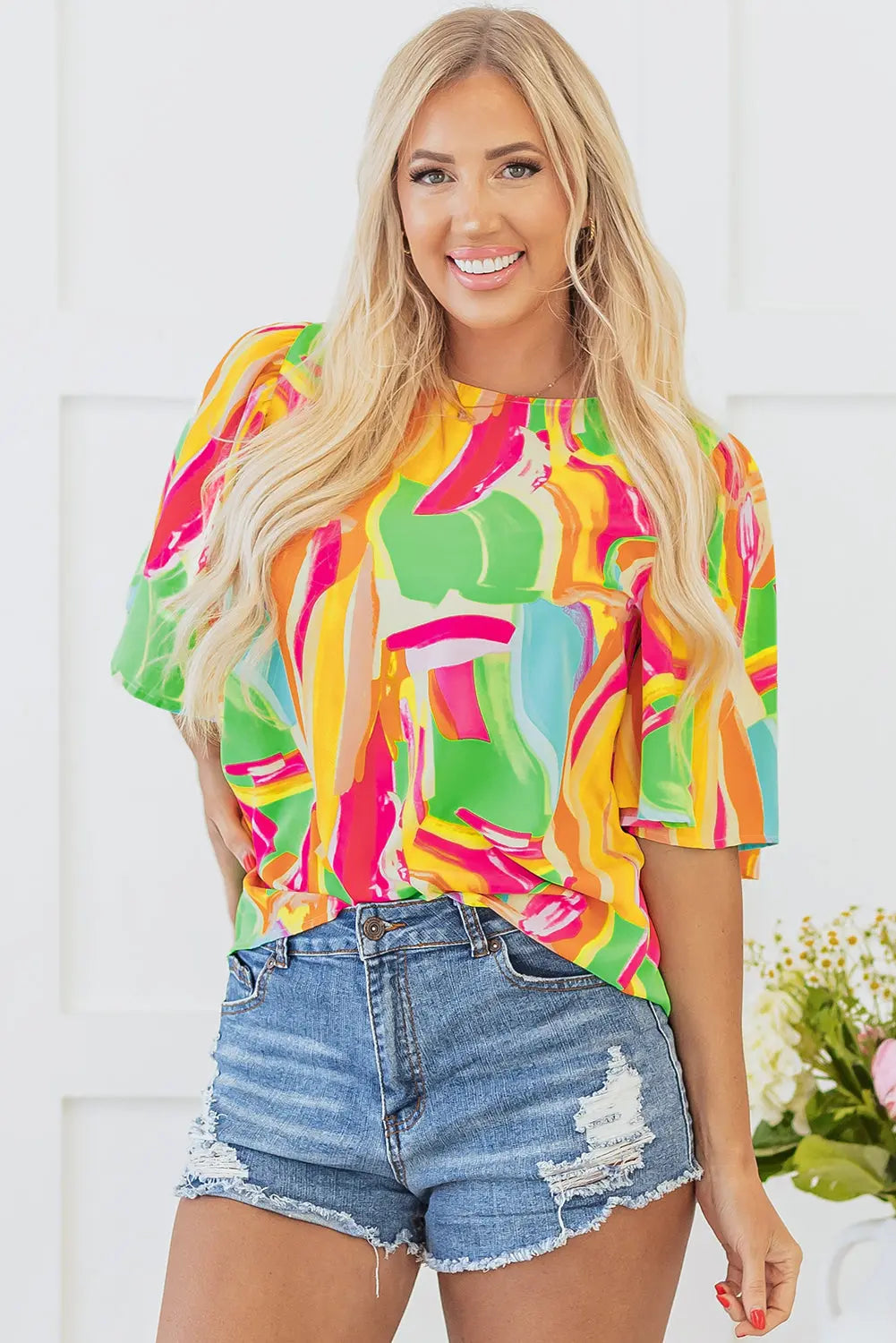 Angel Abstract Half Sleeve Blouse-4