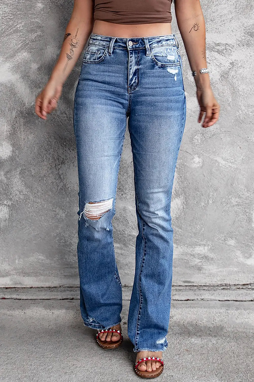 Angelina Distressed Flare Jeans-0