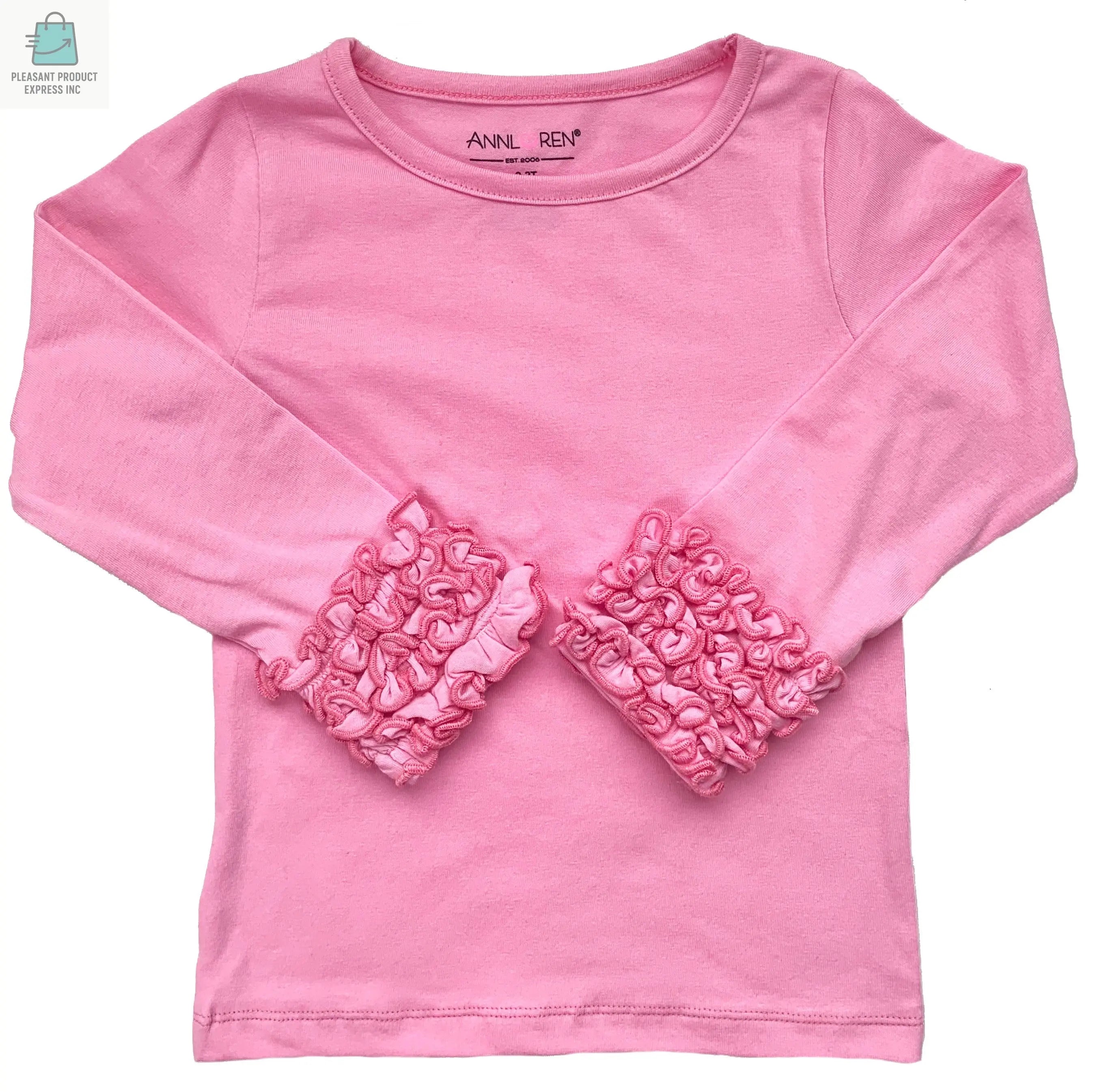 AnnLoren Baby Big Girls Boutique Long Sleeve Dark Pink Ruffle Layering T-shirt-0