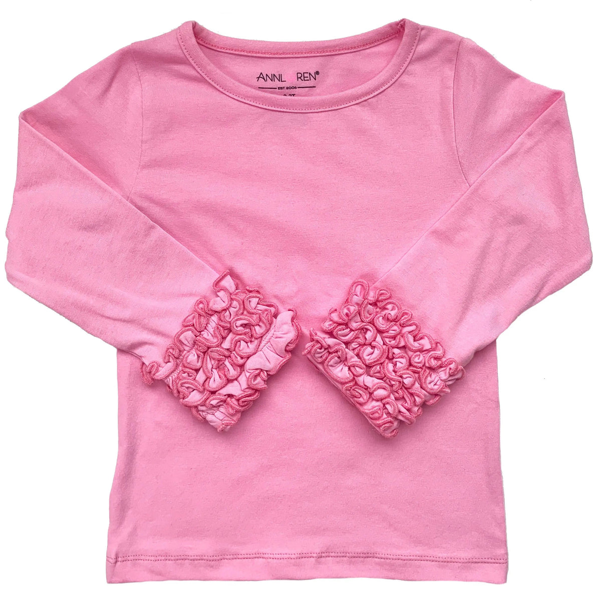 AnnLoren Baby Big Girls long sleeve dark pink ruffle t-shirt for layering and style