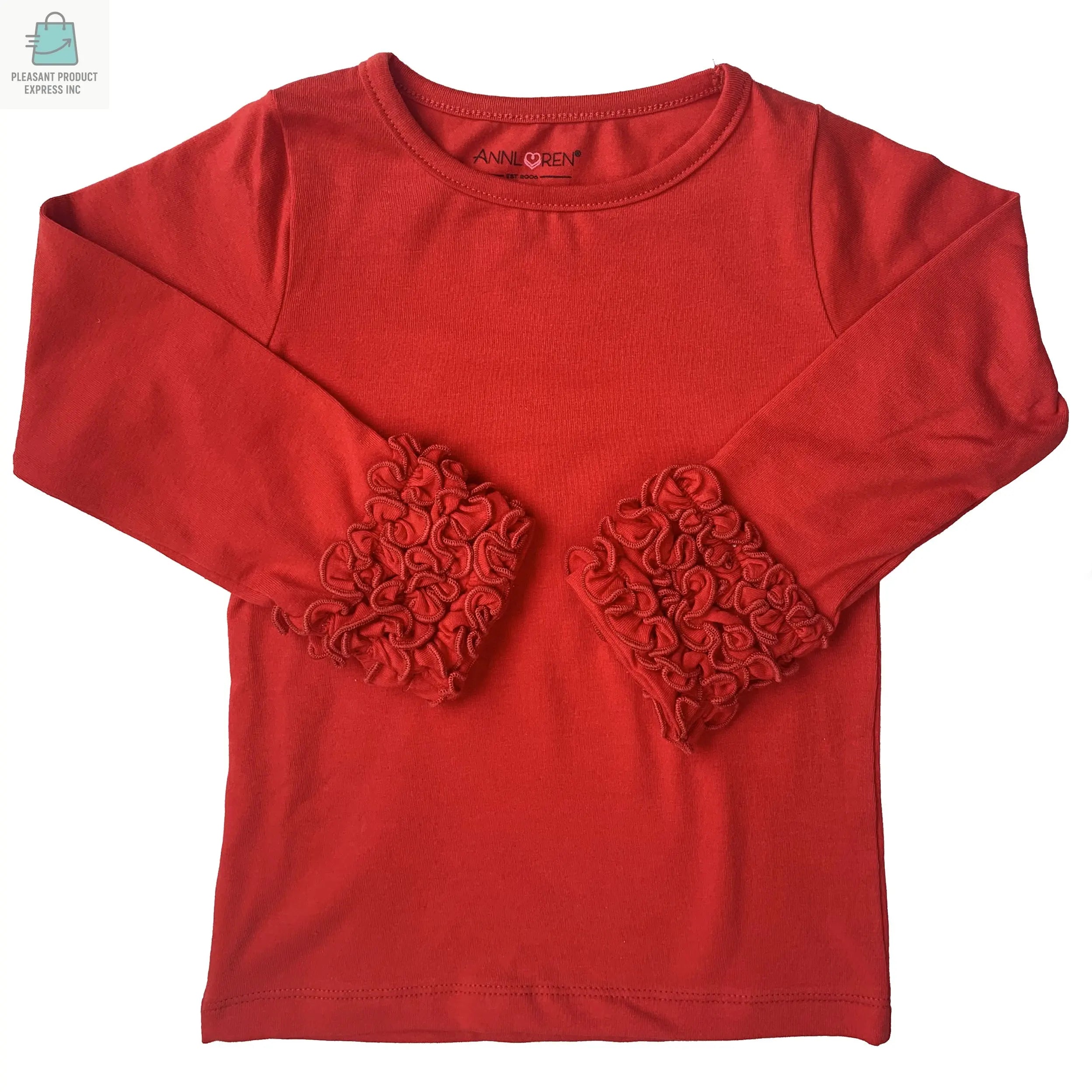 AnnLoren Baby Big Girls Boutique Long Sleeve Red Ruffle Layering T-shirt-2