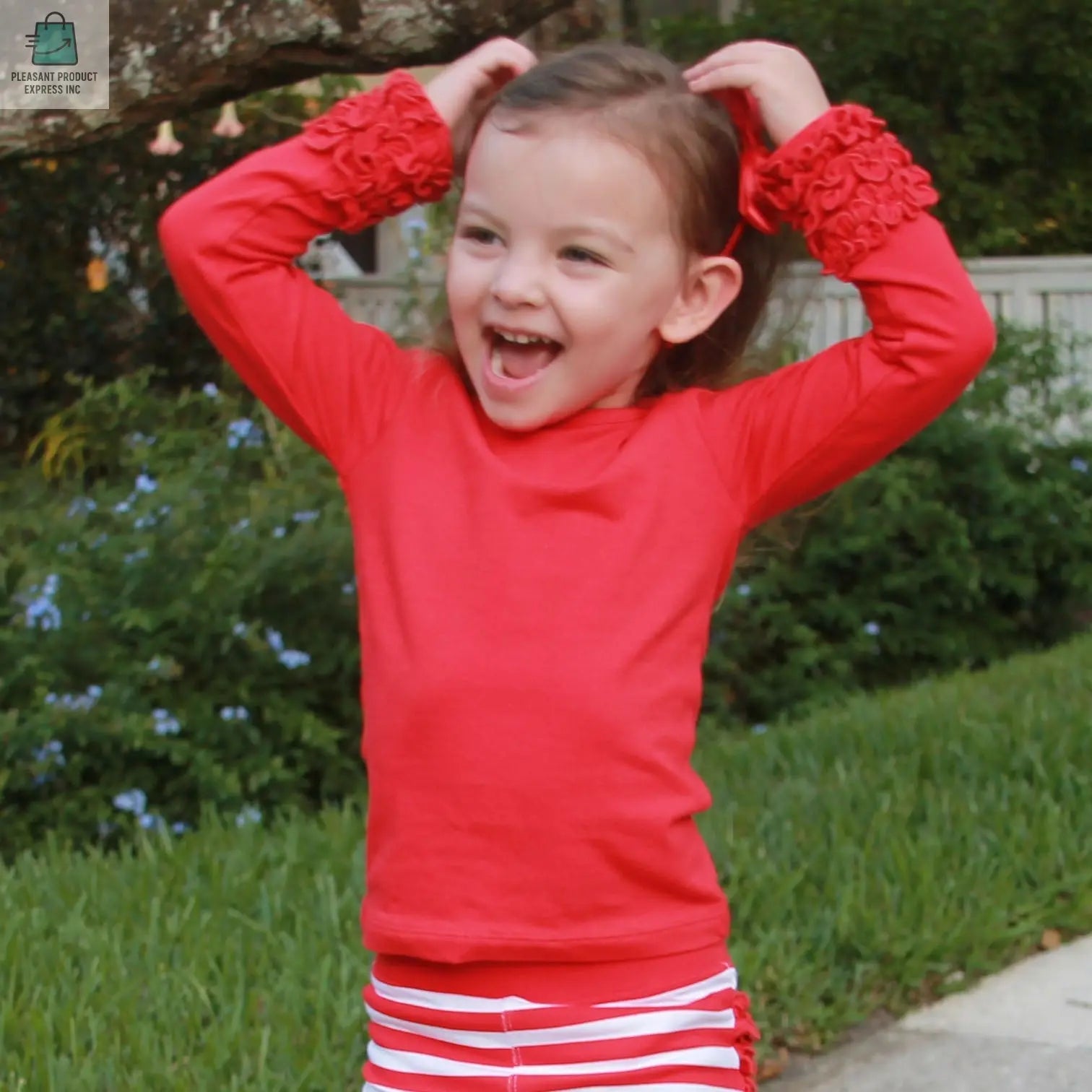 AnnLoren Baby Big Girls Boutique Long Sleeve Red Ruffle Layering T-shirt-3