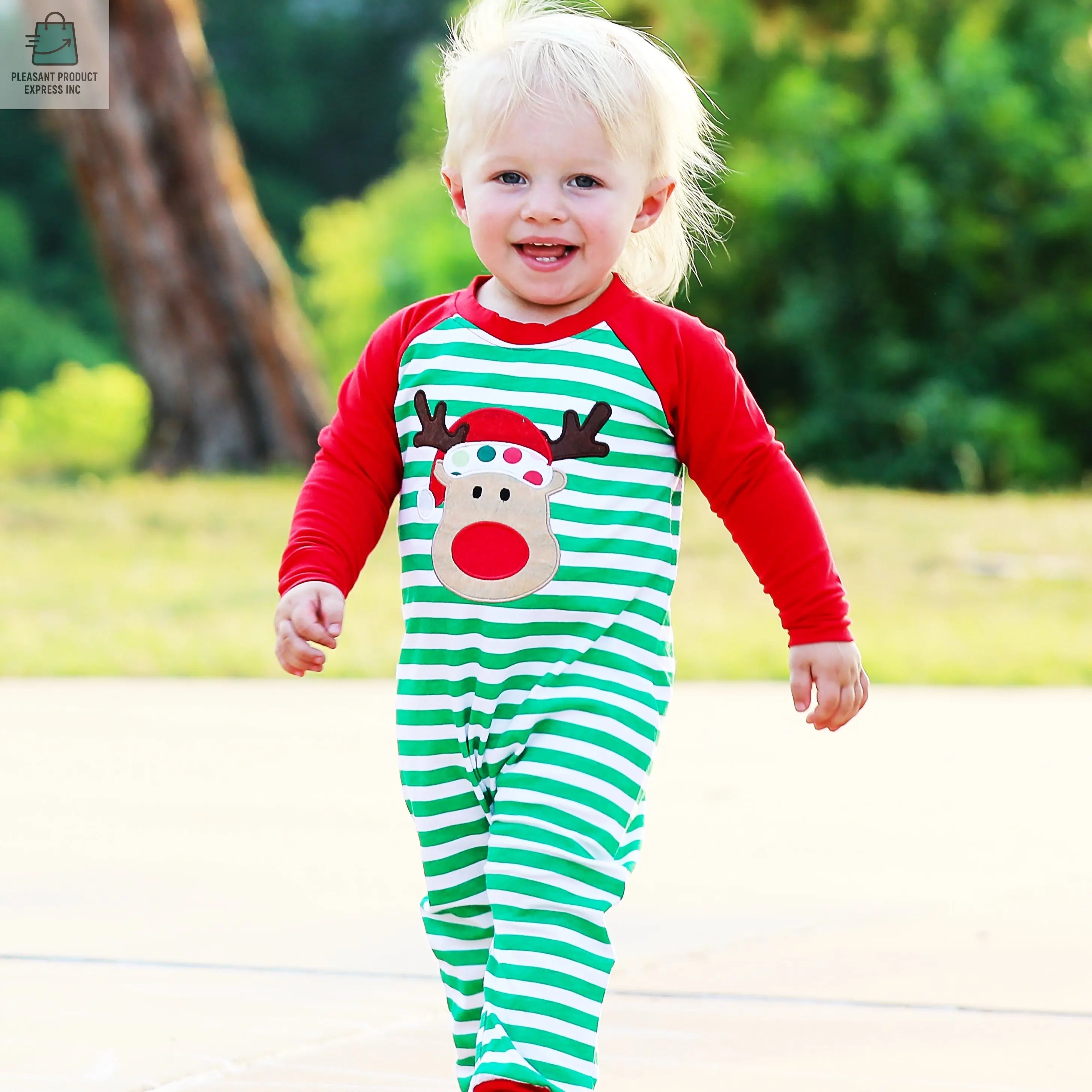 AnnLoren Baby Toddler Boys Unisex Long Sleeve Rudolf the Reindeer Christmas Romper-1