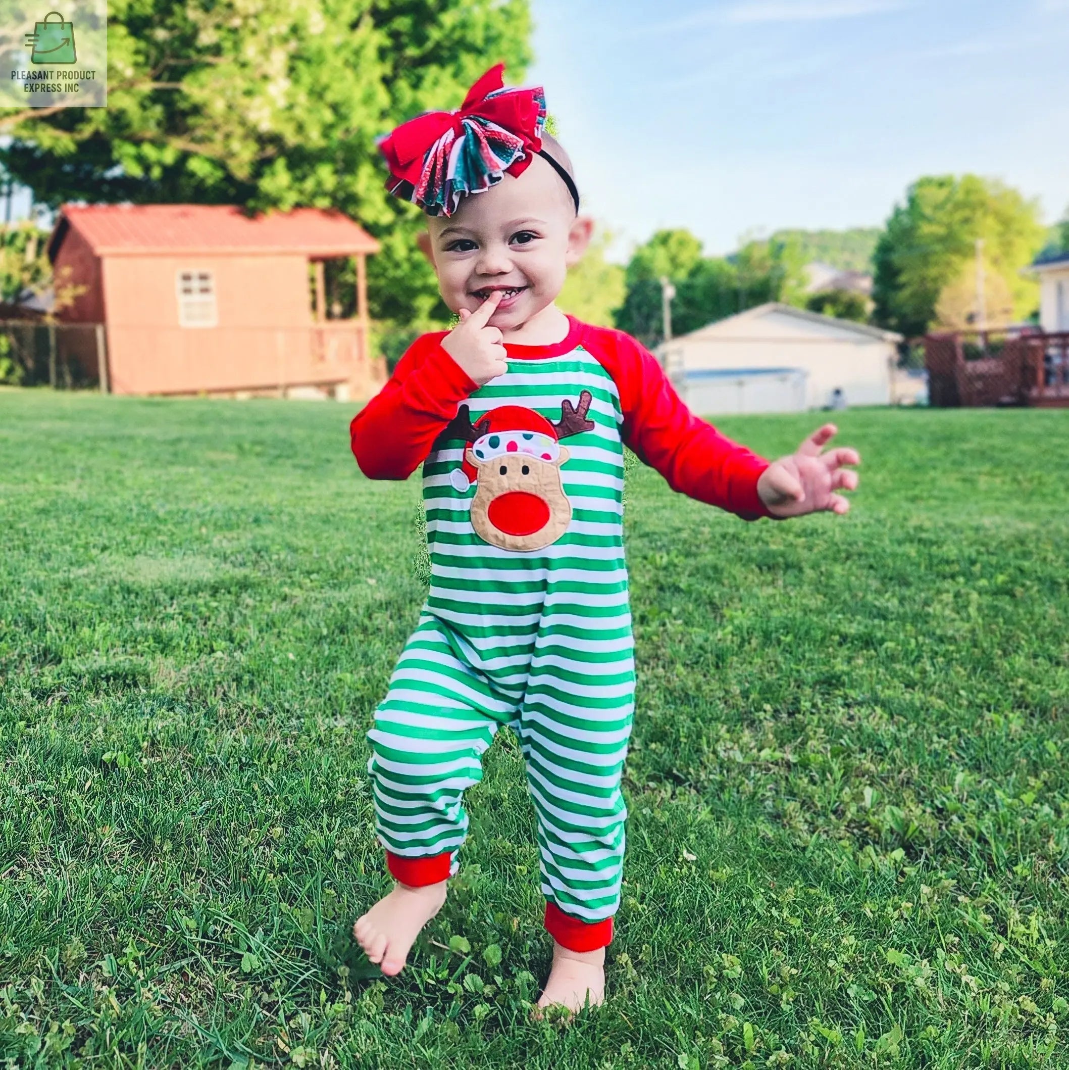 AnnLoren Baby Toddler Boys Unisex Long Sleeve Rudolf the Reindeer Christmas Romper-4