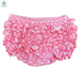 Pink polka dot ruffled butt bloomer diaper cover for baby and toddler girls by AnnLoren