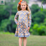 AnnLoren Girls Boutique Grey Peach Shabby Fall Floral Long Sleeve Cotton Dress-3