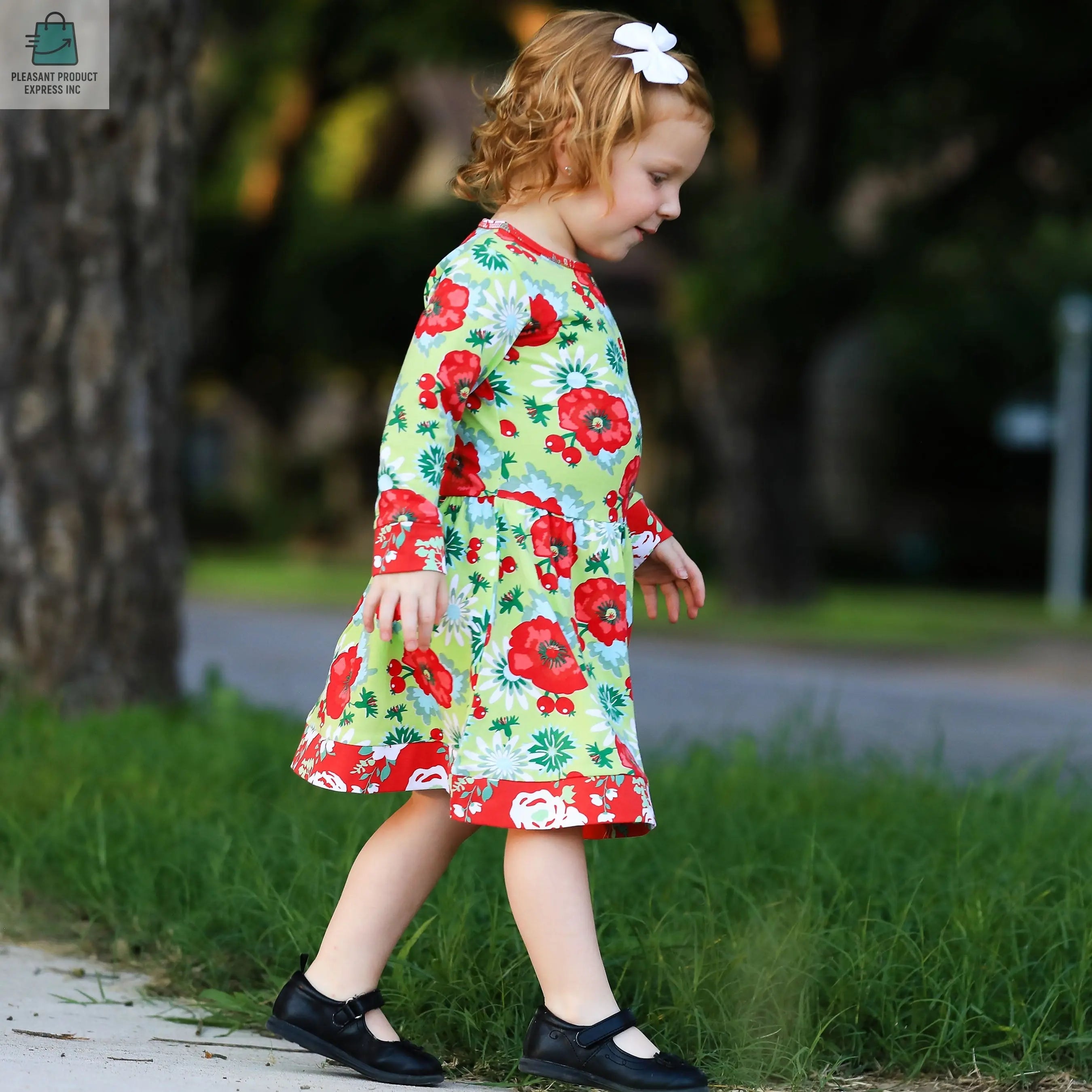 AnnLoren Girls Boutique Holiday Christmas Floral Cotton Winter Dress-4