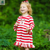AnnLoren Girls Boutique Red Stripe Christmas Rudolf the Reindeer Swing Dress-3