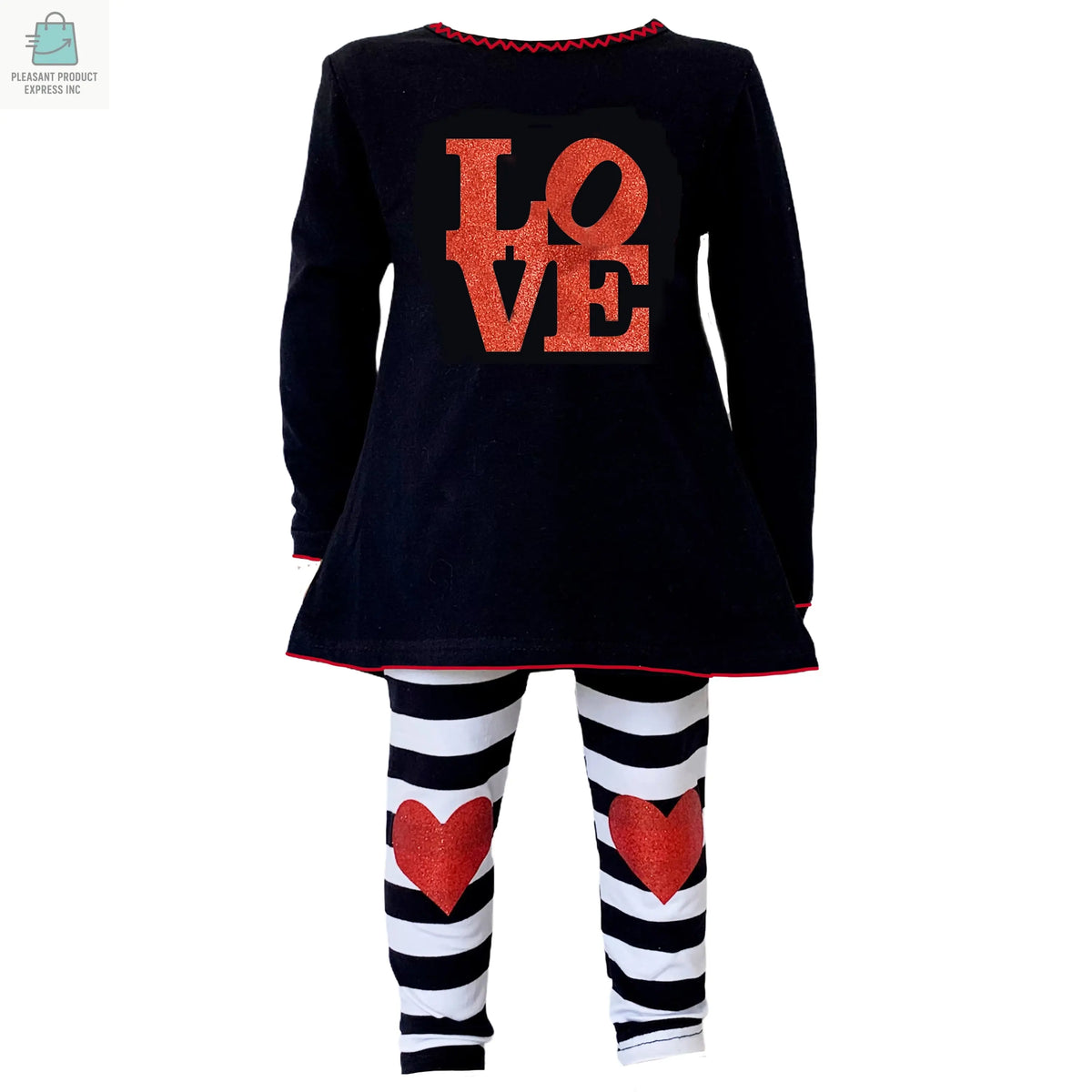 AnnLoren Girls LOVE Heart Tunic & Leggings Valentine's Day Outfit-0