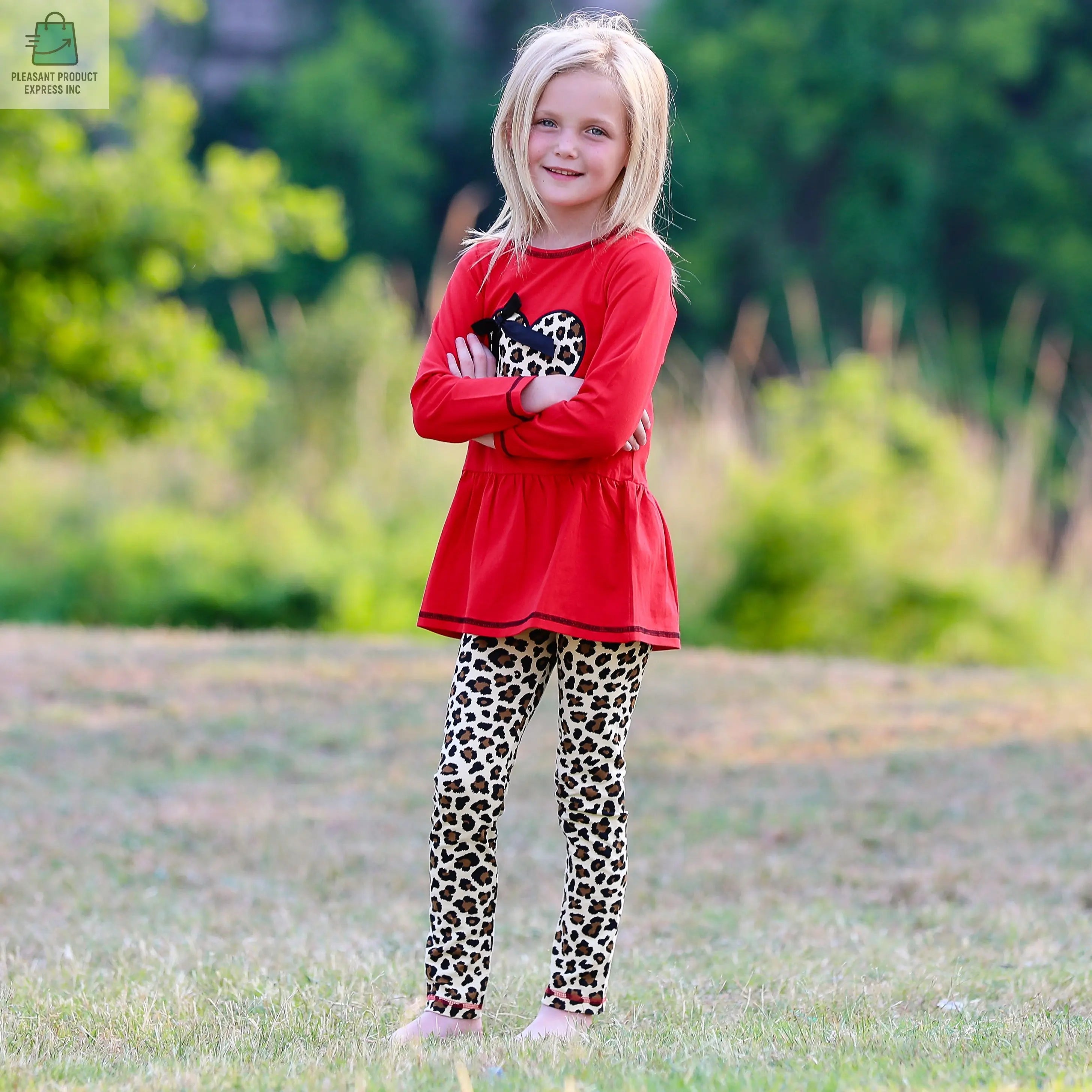 AnnLoren Girls Leopard Heart Holiday Dress Tunic & Leggings Set Outfit-1
