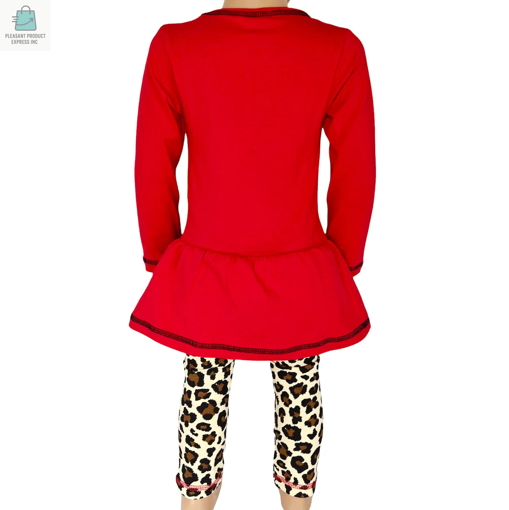 AnnLoren Girls Leopard Heart Holiday Dress Tunic & Leggings Set Outfit-3
