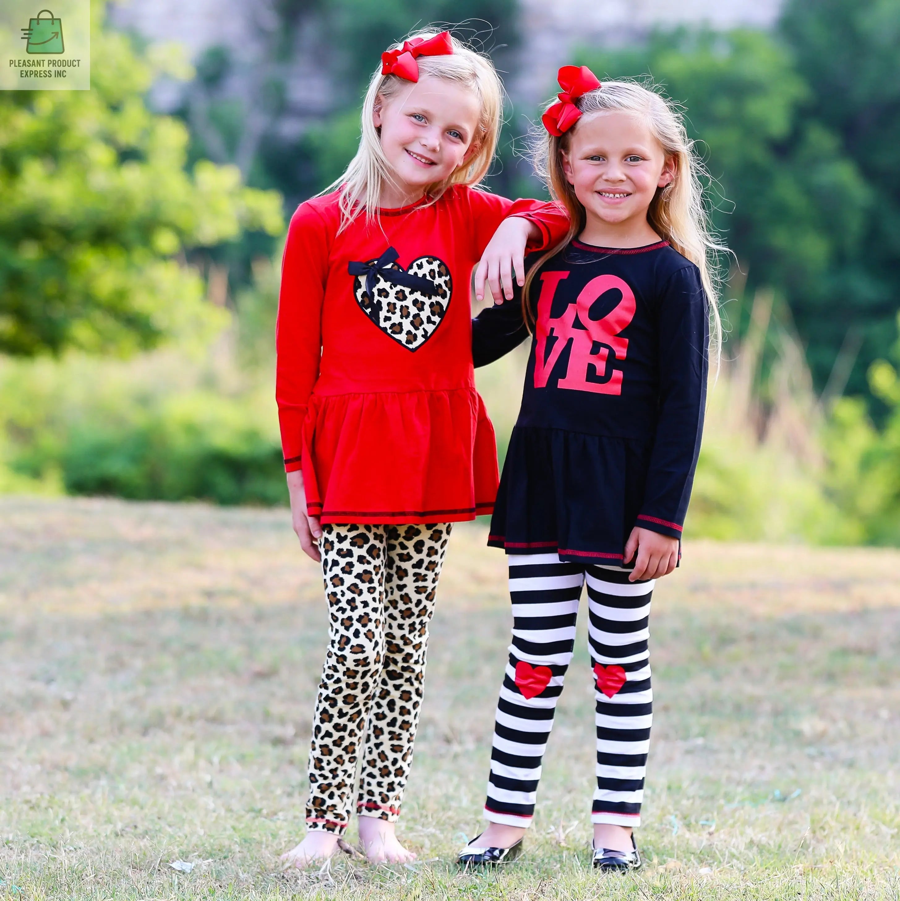 AnnLoren Girls Leopard Heart Holiday Dress Tunic & Leggings Set Outfit-4