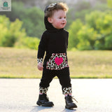 AnnLoren Girls Long Sleeve Leopard Heart Baby Toddler Romper Hoodie One Piece-1