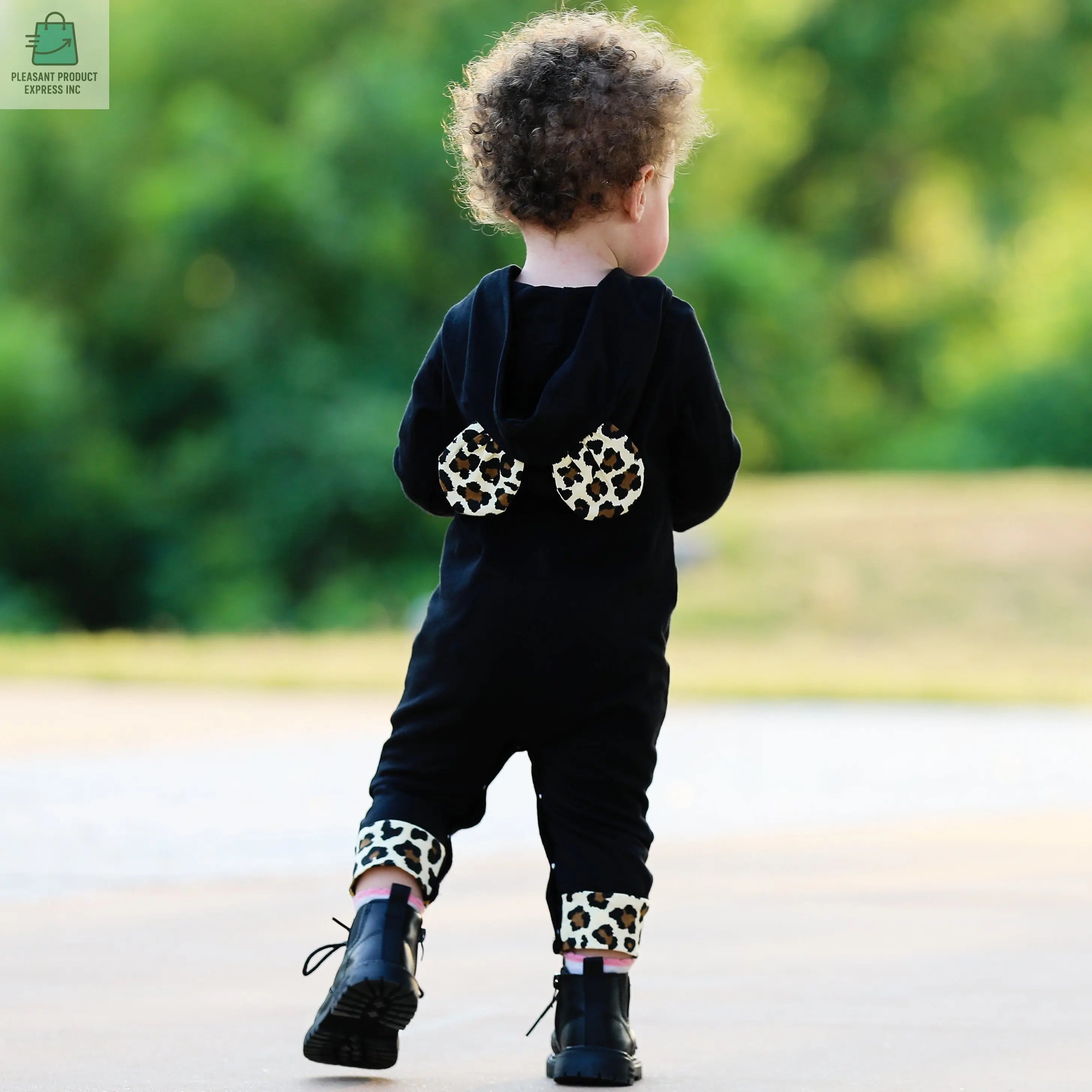 AnnLoren Girls Long Sleeve Leopard Heart Baby Toddler Romper Hoodie One Piece-3