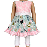 AnnLoren 2-Piece Girls seashell print dress with lace trim and white capri leggings set