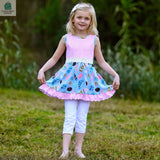 AnnLoren Girls Seashells & Swirls Dress & White Capri Leggings Boutique Set-1