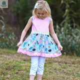 AnnLoren Girls Seashells & Swirls Dress & White Capri Leggings Boutique Set-3