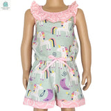 AnnLoren Little & Big Girls Jumpsuit Magical Unicorn Rainbows Spring Romper-0