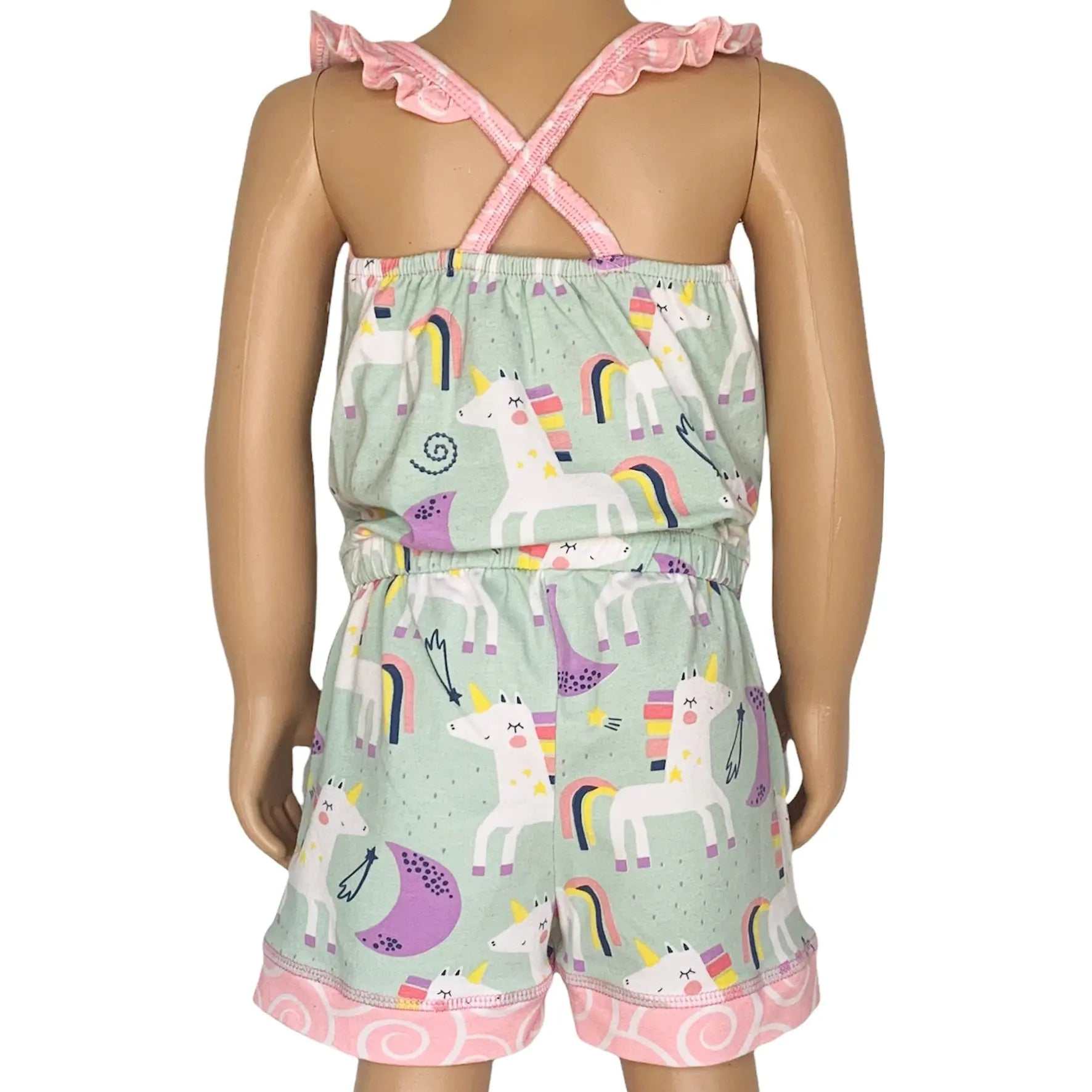 AnnLoren Little & Big Girls Jumpsuit Magical Unicorn Rainbows Spring Romper-1