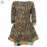 AnnLoren Little & Big Girls Long Sleeve Leopard Rose Fall Floral Dress Boutique-0